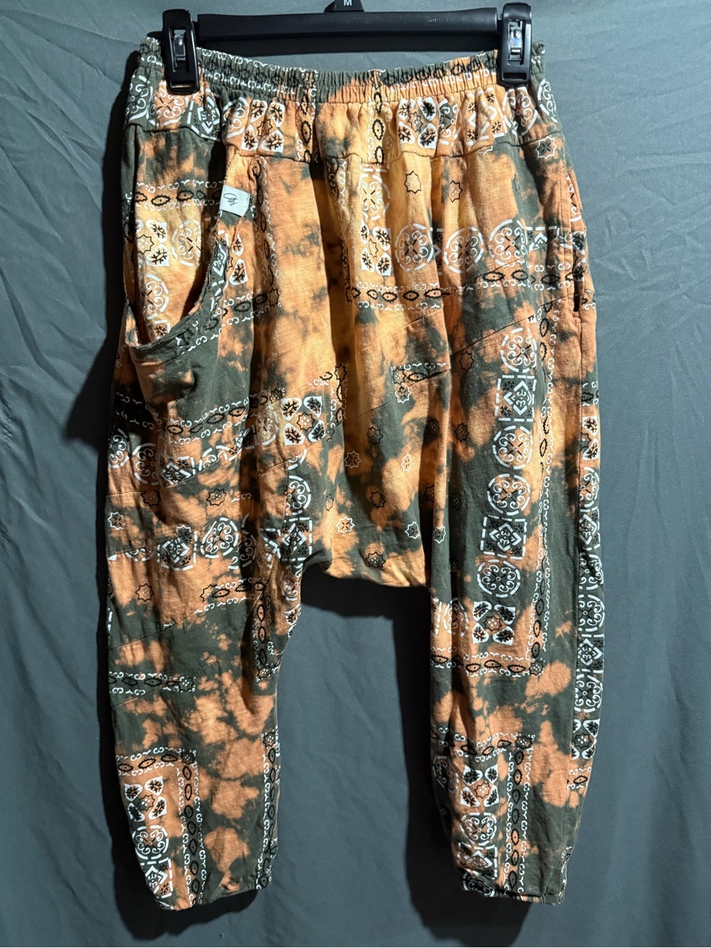 Jaded Gypsy Bandana Print Harem Pants in Rust & Olive